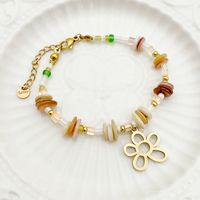 304 Stainless Steel Beaded Artificial Crystal Gold Plated Sweet Beaded Plating Hollow Out Flower Natural Stone Crystal Beads Bracelets Necklace main image 5