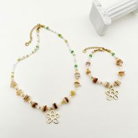 304 Stainless Steel Beaded Artificial Crystal Gold Plated Sweet Beaded Plating Hollow Out Flower Natural Stone Crystal Beads Bracelets Necklace main image 1