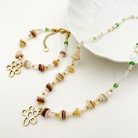 304 Stainless Steel Beaded Artificial Crystal Gold Plated Sweet Beaded Plating Hollow Out Flower Natural Stone Crystal Beads Bracelets Necklace main image 2
