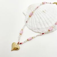 304 Stainless Steel Beaded Natural Stone Gold Plated Cute Sweet Beaded Plating Heart Shape Natural Stone Pearl Beads Bracelets Necklace sku image 2