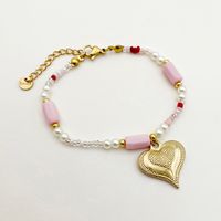 304 Stainless Steel Beaded Natural Stone Gold Plated Cute Sweet Beaded Plating Heart Shape Natural Stone Pearl Beads Bracelets Necklace main image 2