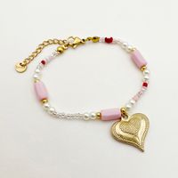 304 Stainless Steel Beaded Natural Stone Gold Plated Cute Sweet Beaded Plating Heart Shape Natural Stone Pearl Beads Bracelets Necklace sku image 1