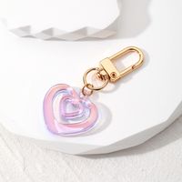 Cross-border Cute New Japanese And Korean Colorful Simple Heart Keychain Laser Translucent Acrylic Gem Shape Creative Bag Pendant main image 3