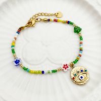 304 Stainless Steel Beaded Gold Plated Casual Vacation Plating Devil'S Eye Flower Crystal Beads Zircon Bracelets Necklace main image 2