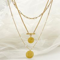 304 Stainless Steel Gold Plated Simple Style Commute Layered Pearl Plating Round Pearl Beads Three Layer Necklace main image 1
