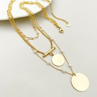 304 Stainless Steel Gold Plated Simple Style Commute Layered Pearl Plating Round Pearl Beads Three Layer Necklace main image 3