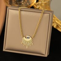 304 Stainless Steel 18K Gold Plated Simple Style Plating Inlay Devil'S Eye Artificial Rhinestones Pendant Necklace main image 1
