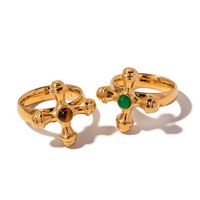 Ig Style Retro Streetwear Cross Stainless Steel Plating Inlay Artificial Gemstones 18k Gold Plated Rings main image 2