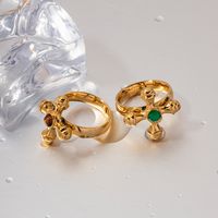 Ig Style Retro Streetwear Cross Stainless Steel Plating Inlay Artificial Gemstones 18k Gold Plated Rings main image 1