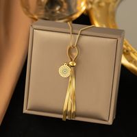 304 Stainless Steel 18K Gold Plated Roman Style Plating Inlay Devil'S Eye Tassel Artificial Rhinestones Pendant Necklace main image 6