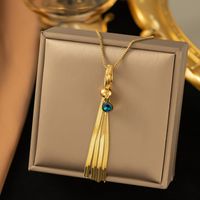 304 Stainless Steel 18K Gold Plated Roman Style Plating Inlay Devil'S Eye Tassel Artificial Rhinestones Pendant Necklace main image 5
