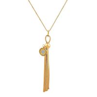 304 Stainless Steel 18K Gold Plated Roman Style Plating Inlay Devil'S Eye Tassel Artificial Rhinestones Pendant Necklace main image 2