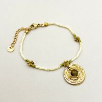 304 Stainless Steel Beaded Gold Plated Casual Simple Style Plating Inlay Round Flower Natural Stone Crystal Beads Bracelets Necklace sku image 1
