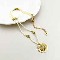 304 Stainless Steel Beaded Gold Plated Casual Simple Style Plating Inlay Round Flower Natural Stone Crystal Beads Bracelets Necklace sku image 2