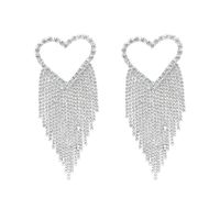 1 Pair Elegant Shiny Tassel Heart Shape Inlay Alloy Rhinestones Drop Earrings main image 2