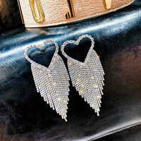 1 Pair Elegant Shiny Tassel Heart Shape Inlay Alloy Rhinestones Drop Earrings main image 3