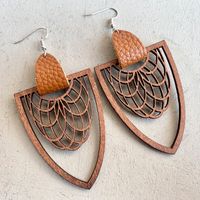 1 Pair Retro Lines Wood Drop Earrings main image 1