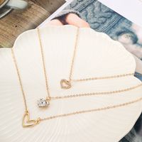 Ig Style Star Moon Heart Shape Alloy Hollow Out Inlay Rhinestones Women's Three Layer Necklace main image 3