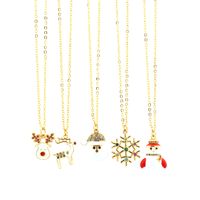 Ig Style Cartoon Style Santa Claus Snowflake Elk Copper 18k Gold Plated Zircon Pendant Necklace In Bulk main image 10