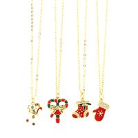 Ig Style Cartoon Style Santa Claus Snowflake Elk Copper 18k Gold Plated Zircon Pendant Necklace In Bulk main image 9