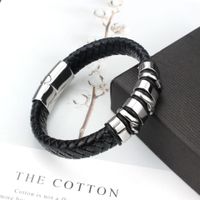 Hip-hop Modern Style Cool Style Geometric Stainless Steel Pu Leather Men's Bangle main image 2
