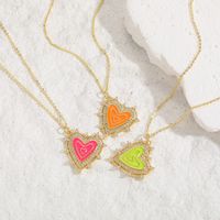 Lady Classic Style Streetwear Heart Shape Copper Enamel Plating 14k Gold Plated Pendant Necklace main image 3