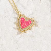 Lady Classic Style Streetwear Heart Shape Copper Enamel Plating 14k Gold Plated Pendant Necklace sku image 7