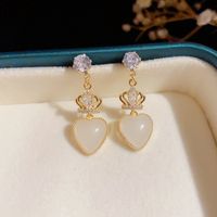 1 Pair Elegant Heart Shape Plating Inlay Alloy Artificial Gemstones Drop Earrings sku image 1