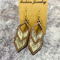 1 Pair Retro Cow Pattern Rhombus Pu Leather Drop Earrings sku image 8