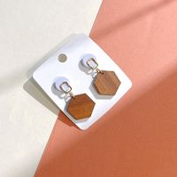 1 Pair Retro Lady Geometric Wood Drop Earrings main image 4