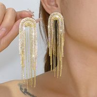 1 Pair Elegant Streetwear U Shape Tassel Inlay Copper Zircon Drop Earrings main image 3