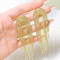 1 Pair Elegant Streetwear U Shape Tassel Inlay Copper Zircon Drop Earrings sku image 1