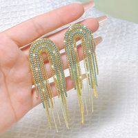 1 Pair Elegant Streetwear U Shape Tassel Inlay Copper Zircon Drop Earrings sku image 3