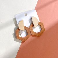 1 Pair Retro Lady Geometric Wood Drop Earrings sku image 4