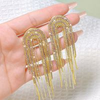 1 Pair Elegant Streetwear U Shape Tassel Inlay Copper Zircon Drop Earrings sku image 4