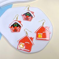 1 Pair Cute Ethnic Style Cartoon Character Christmas House Snowman Printing Arylic Drop Earrings main image 5