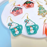 1 Pair Cute Ethnic Style Cartoon Character Christmas House Snowman Printing Arylic Drop Earrings main image 4