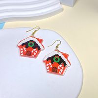 1 Pair Cute Ethnic Style Cartoon Character Christmas House Snowman Printing Arylic Drop Earrings main image 3