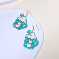 1 Pair Cute Ethnic Style Cartoon Character Christmas House Snowman Printing Arylic Drop Earrings sku image 3