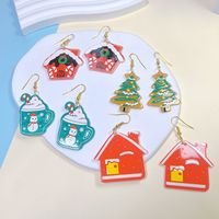 1 Pair Cute Ethnic Style Cartoon Character Christmas House Snowman Printing Arylic Drop Earrings main image 1
