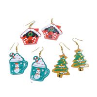 1 Pair Cute Ethnic Style Cartoon Character Christmas House Snowman Printing Arylic Drop Earrings main image 2