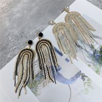 1 Pair Exaggerated Sweet U Shape Tassel Inlay Metal Artificial Pearls Rhinestones Drop Earrings main image 2