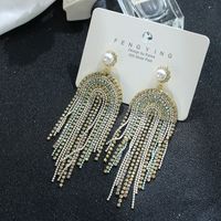 1 Pair Exaggerated Sweet U Shape Tassel Inlay Metal Artificial Pearls Rhinestones Drop Earrings sku image 2