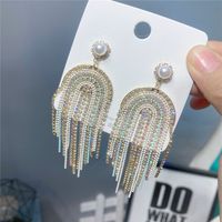 1 Pair Exaggerated Sweet U Shape Tassel Inlay Metal Artificial Pearls Rhinestones Drop Earrings main image 5