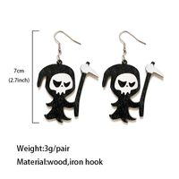 1 Pair Punk Halloween Pattern Skull Ghost Wood Earrings main image 4