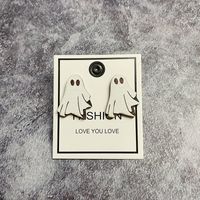 1 Pair Punk Halloween Pattern Skull Ghost Wood Earrings sku image 2