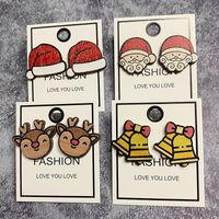 1 Pair Cute Christmas Tree Gingerbread Snowman Wood Ear Studs main image 3
