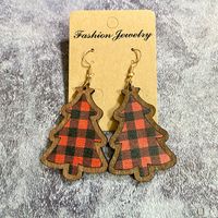 1 Pair Retro Christmas Tree Plaid Wood Drop Earrings sku image 3