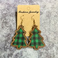 1 Pair Retro Christmas Tree Plaid Wood Drop Earrings sku image 4