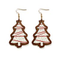1 Pair Retro Christmas Tree Plaid Wood Drop Earrings main image 4